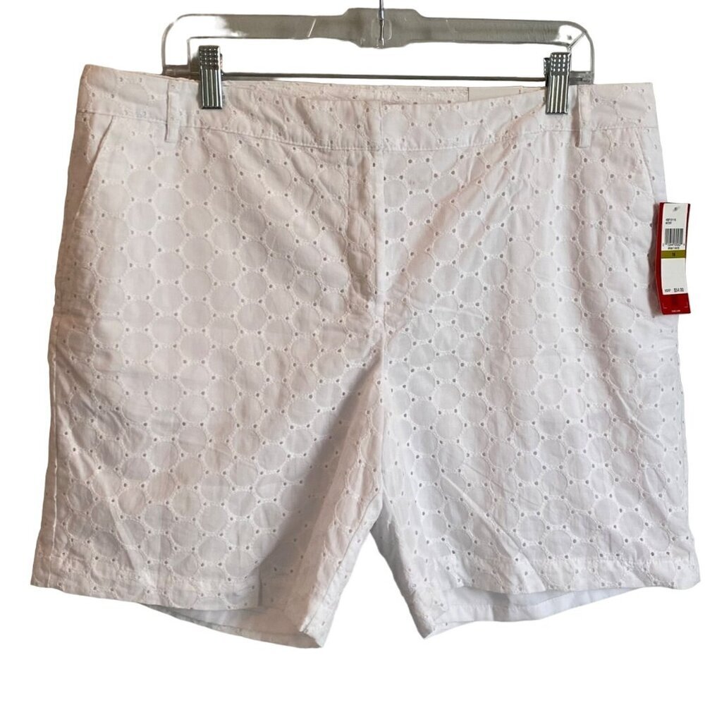 Izod White Eyelet Stretch Shorts with Pockets Women's Size 14 NEW NWT